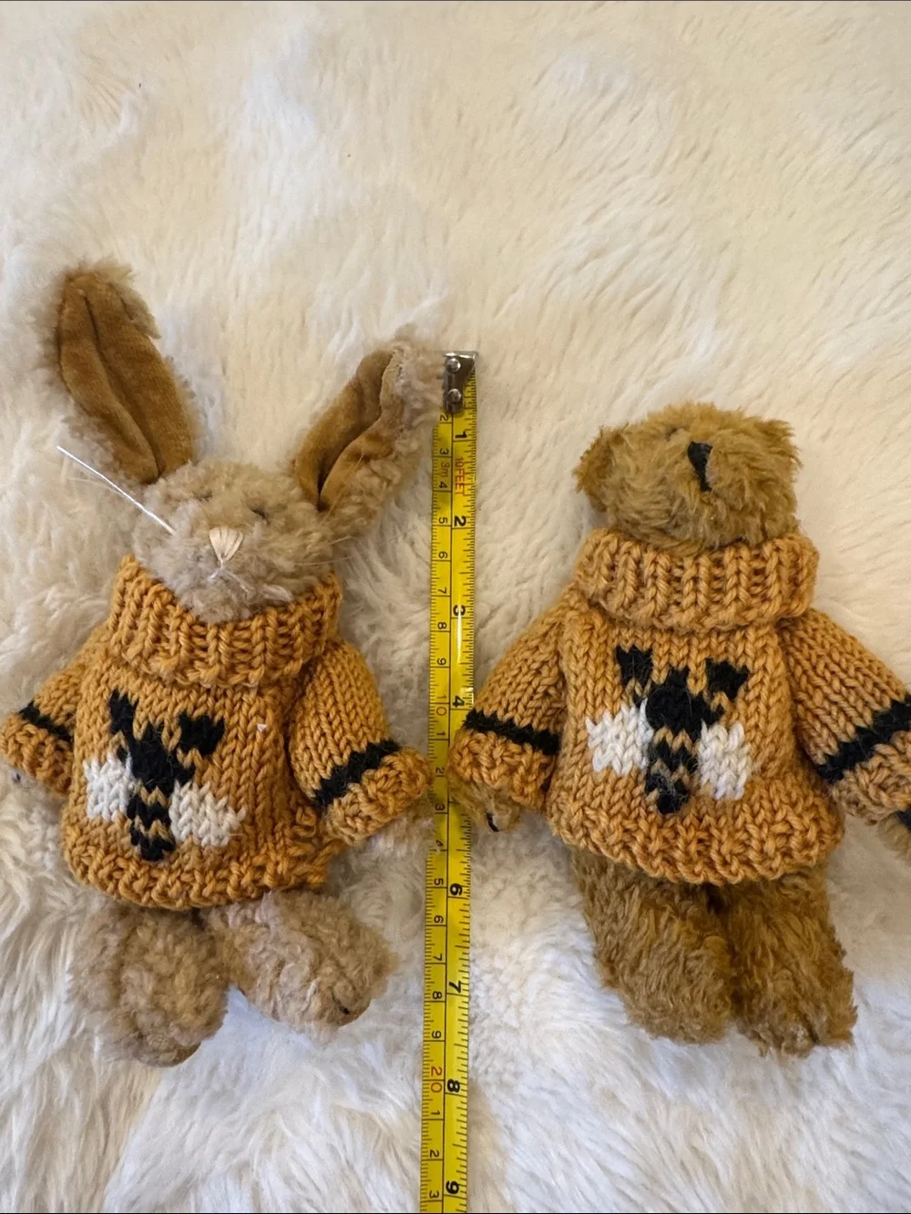 Boyd’s Bears Mini Plush Bunny and Bear Pair in Mustard Bee Sweaters 90’s